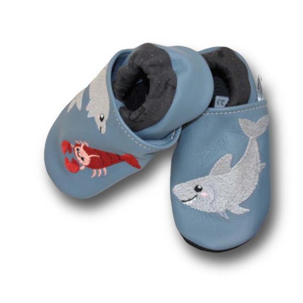 Leder Hausschuhe Hai, Delfin & Krabbe